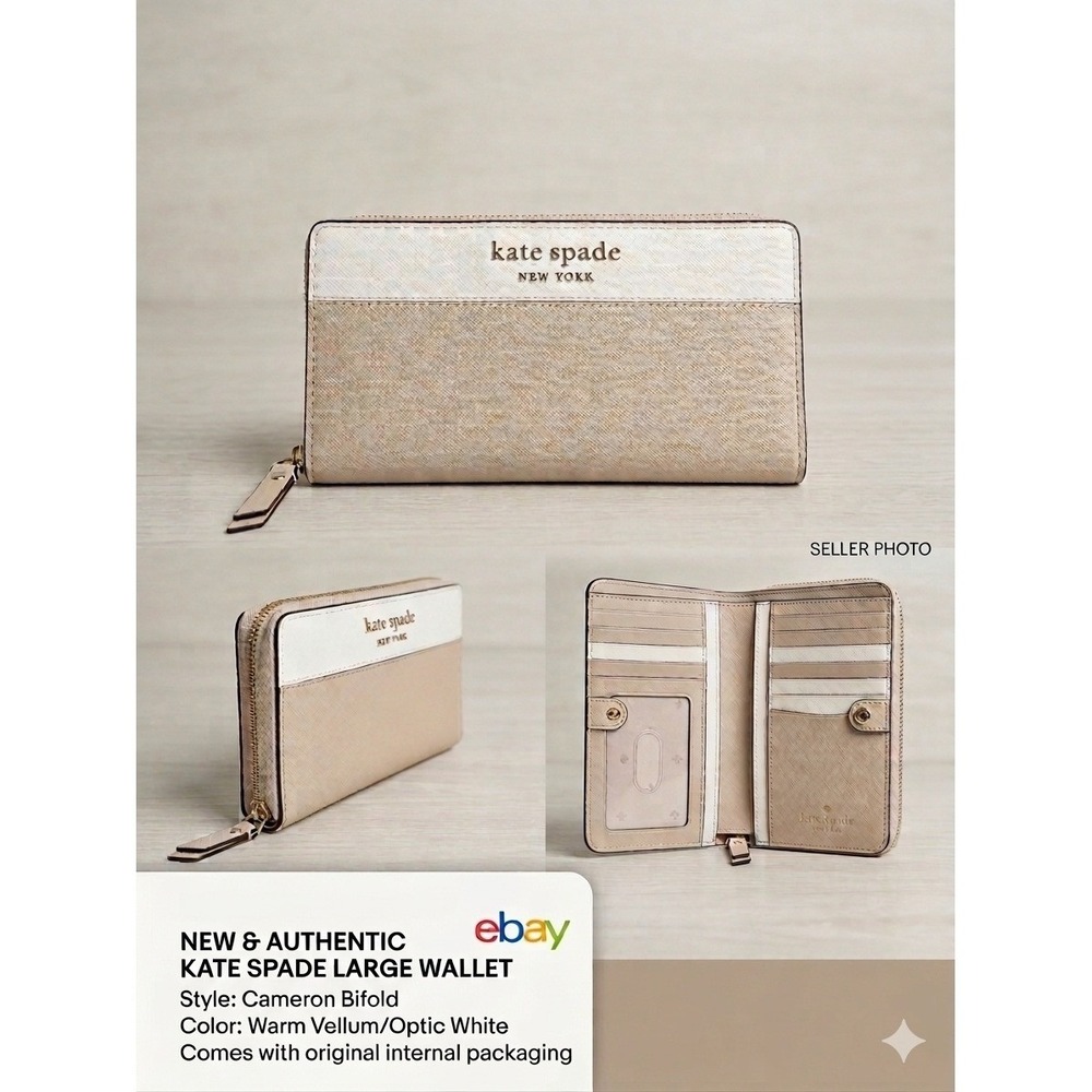 Kate Spade Cameron Bifold Large Wallet Warm Vellum Optic White Saffiano Leather